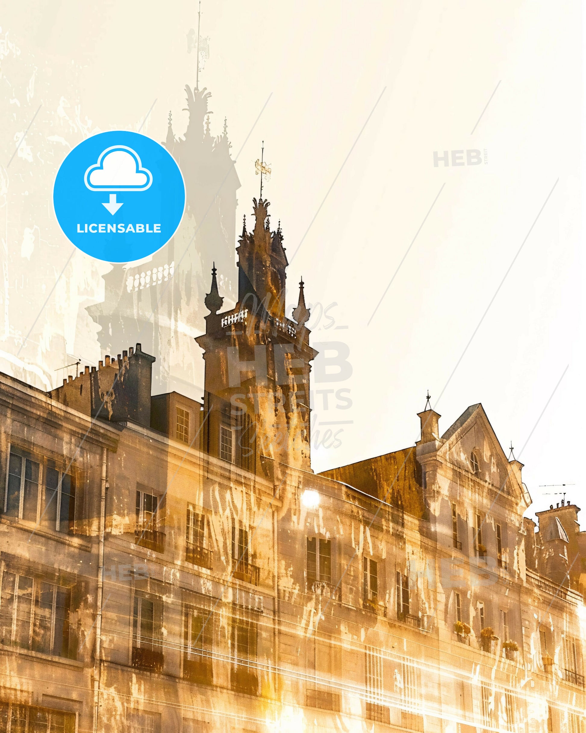 Saint-Denis Silhouette Skyline Poster Art - A building with a tower