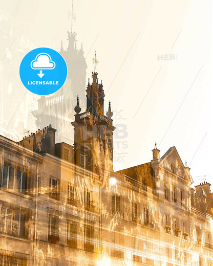 Saint-Denis Silhouette Skyline Poster Art - A building with a tower