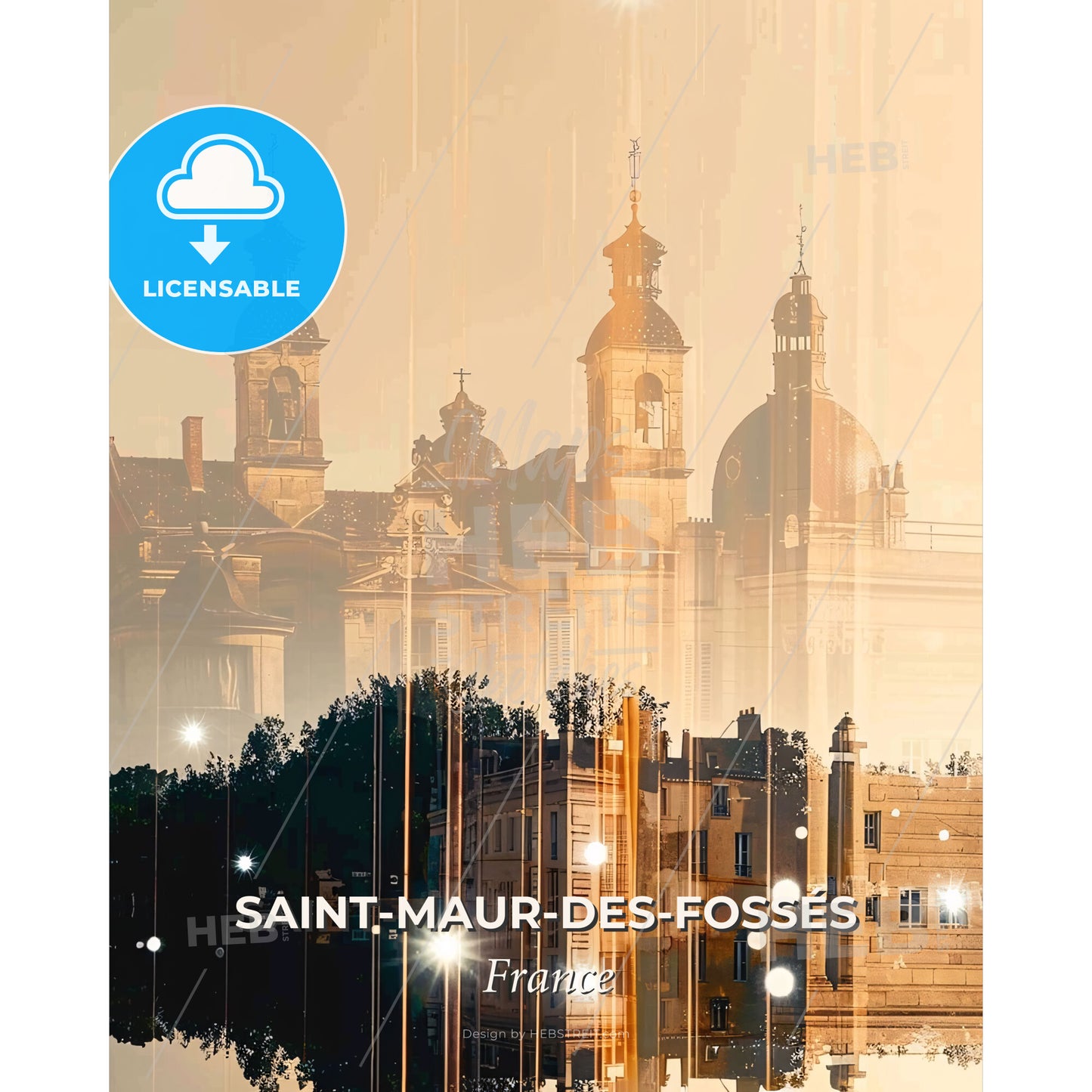 Saint-Maur-des-Fossés Skyline Double Exposure Poster - A city with buildings and trees - Square format print template