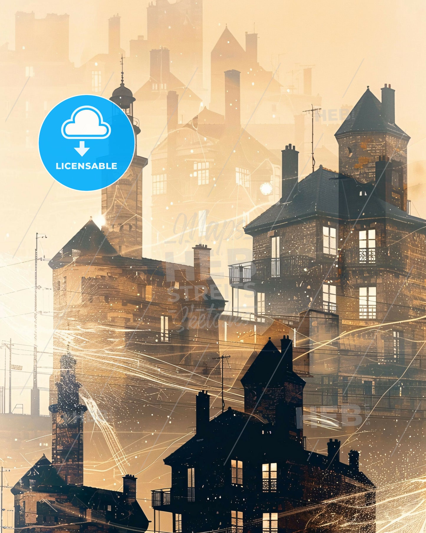 Saint-Nazaire Skyline Poster Art Double Exposure - A city with buildings and towers