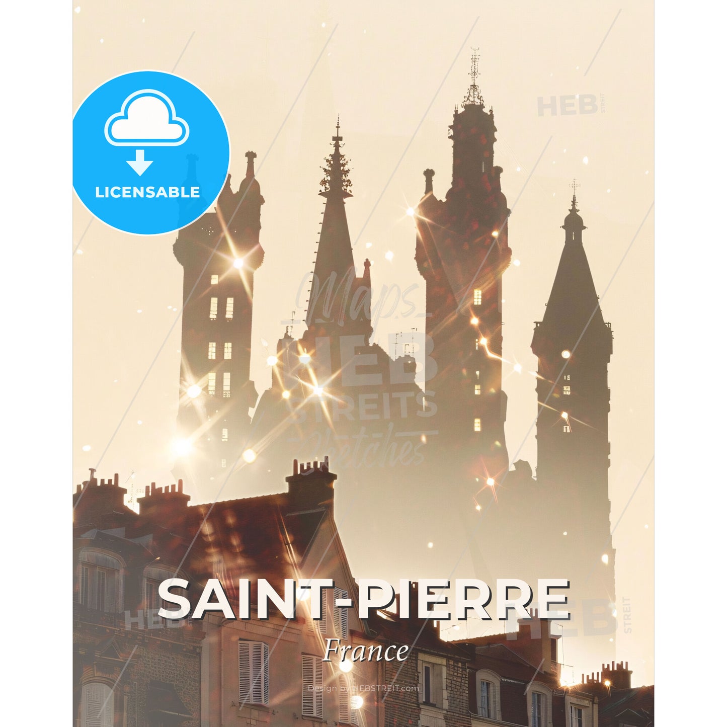 Saint-Pierre Double Exposure City Art Skyline - A silhouette of a castle - Square format print template