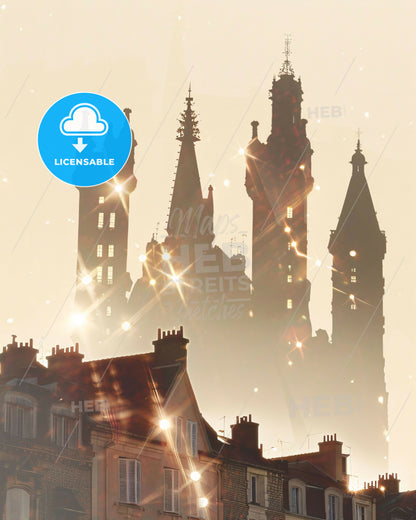 Saint-Pierre Double Exposure City Art Skyline - A silhouette of a castle