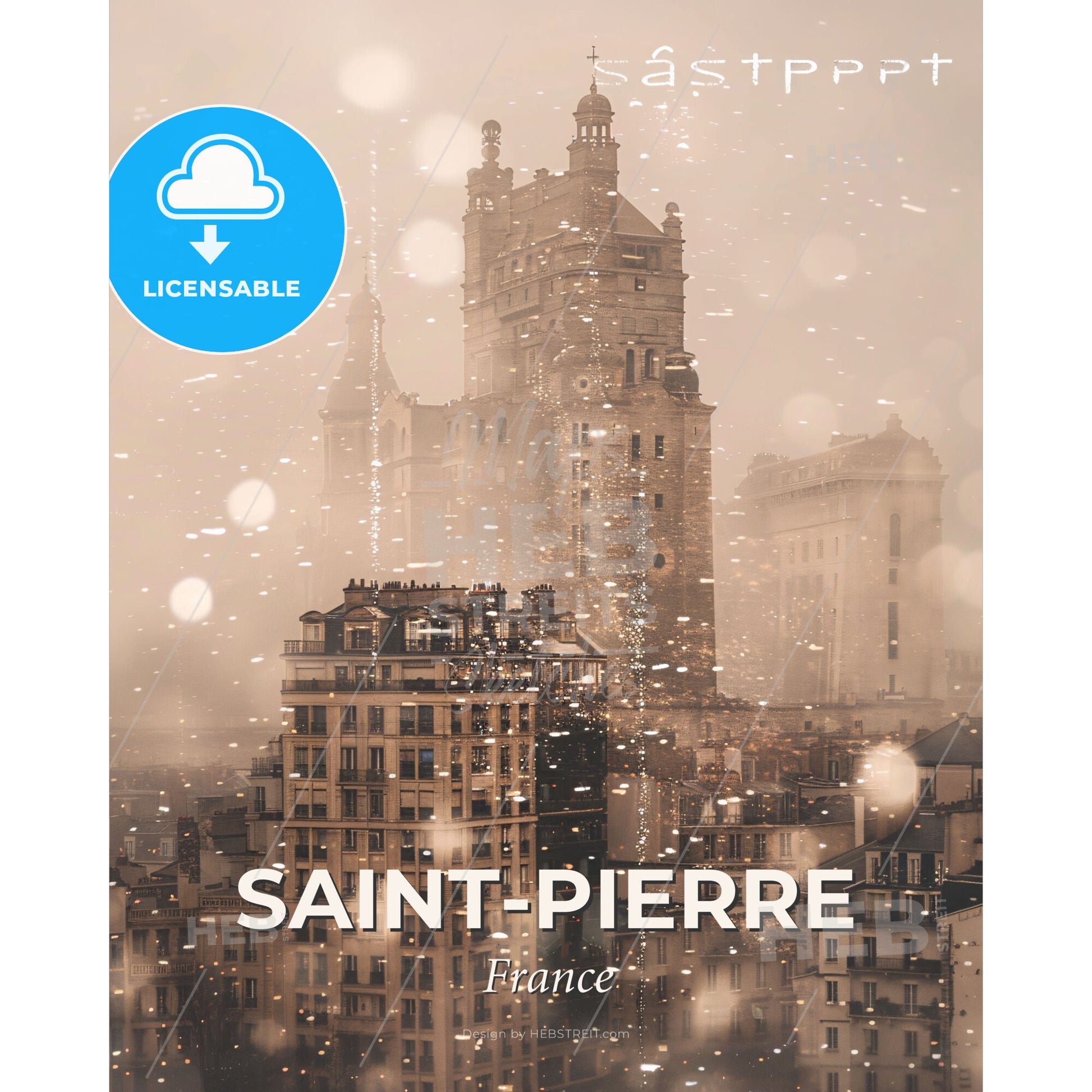 Saint-Pierre Skyline Composite Art Bright Beige - A city with many buildings in the snow - Square format print template