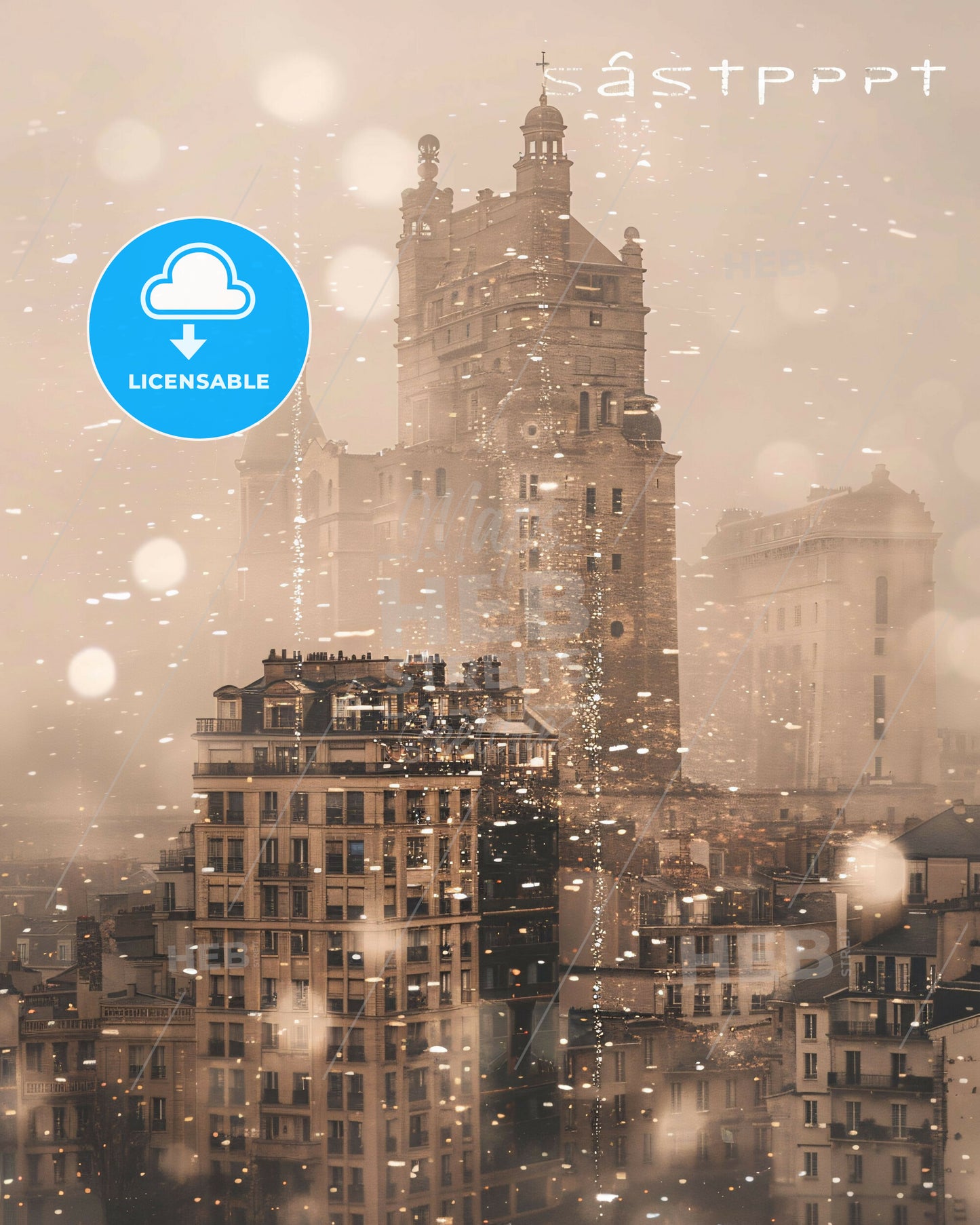 Saint-Pierre Skyline Composite Art Bright Beige - A city with many buildings in the snow