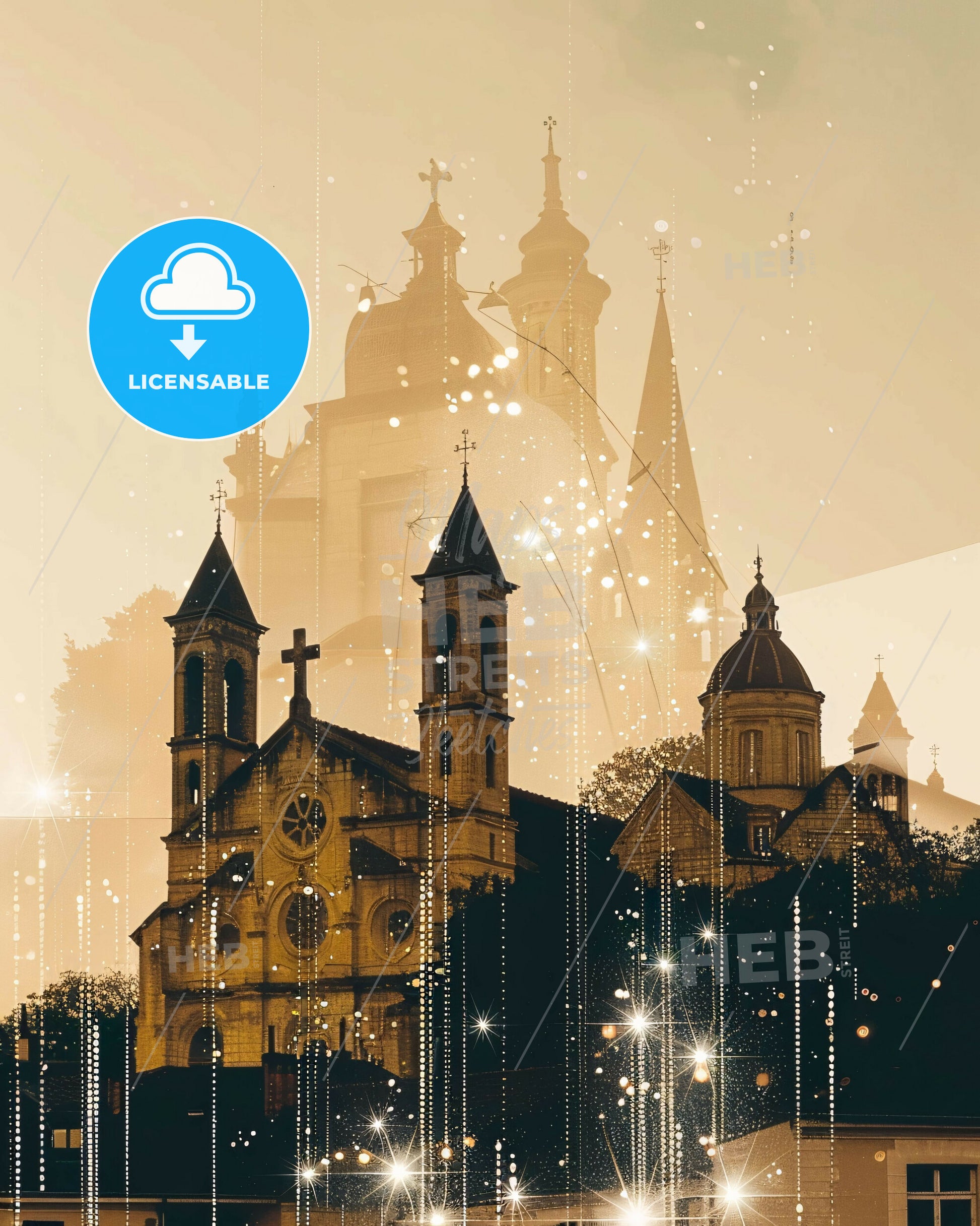 Saint-Quentin Skyline Cityscape Composite Poster - A building with towers and a cross