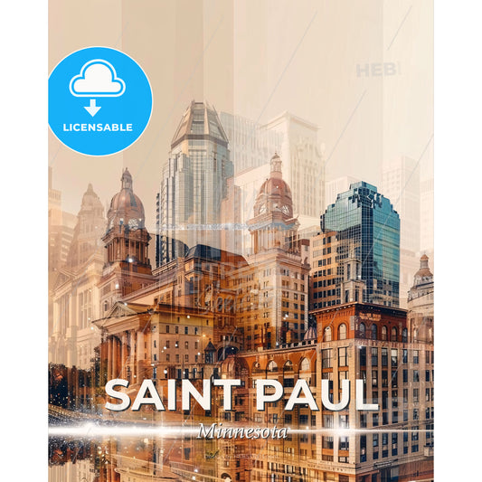 Saint Paul Skyline Double Exposure Composite Art - A city skyline with many buildings - Square format print template