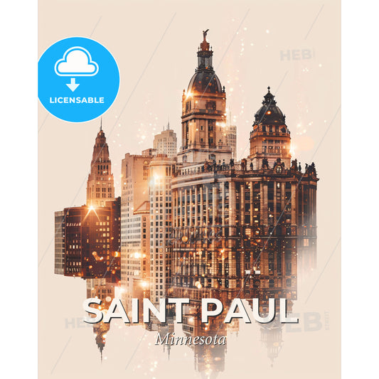 Saint Paul Cityscape Horizon Composite Art Poster - A city skyline with many buildings - Square format print template