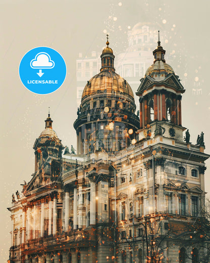 Saint Petersburgs Double Exposure Skyline Poster - A building with a dome shaped roof