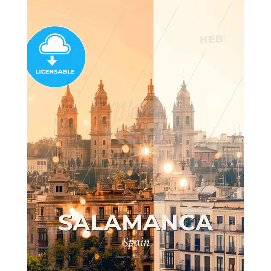 Salamanca City Skyline Double Exposure Art Bright Beige - A split image of a city - Square format print template