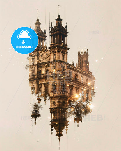 Salamanca City Iconic Skyline Double Exposure Art Print - A building with towers and towers