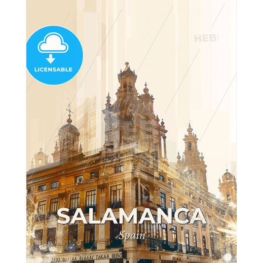 Salamanca Skyline Double Exposure Composite Art - A building with many windows - Square format print template