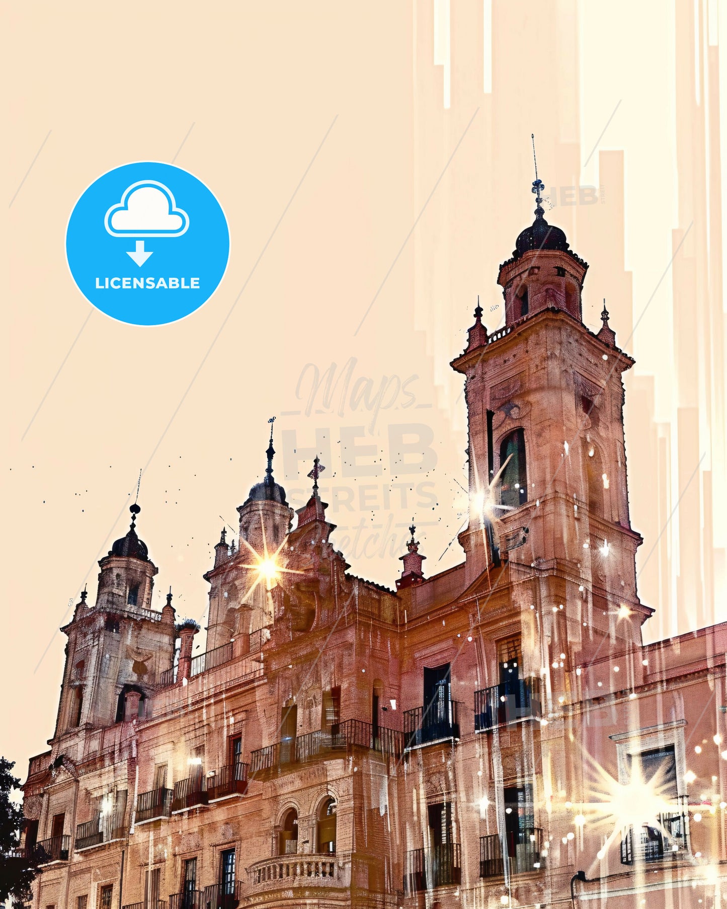 Salamanca Skyline Double Exposure City Icons Poster - A building with a tower