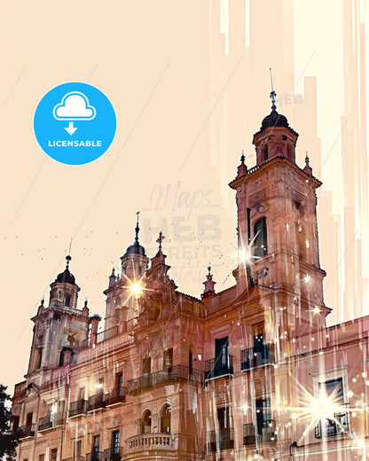 Salamanca Skyline Double Exposure City Icons Poster - A building with a tower