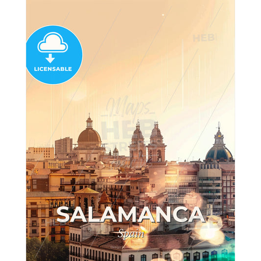 Salamanca Skyline Double Exposure Cityscape Art Poster - A city with many buildings - Square format print template