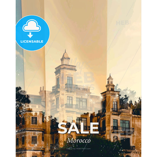 Sale, Morocco: Iconic Skyline in Double Exposure - A building with a tower - Square format print template