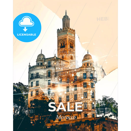 Sale Skyline Architecture Double Exposure Art - A building with a tower - Square format print template