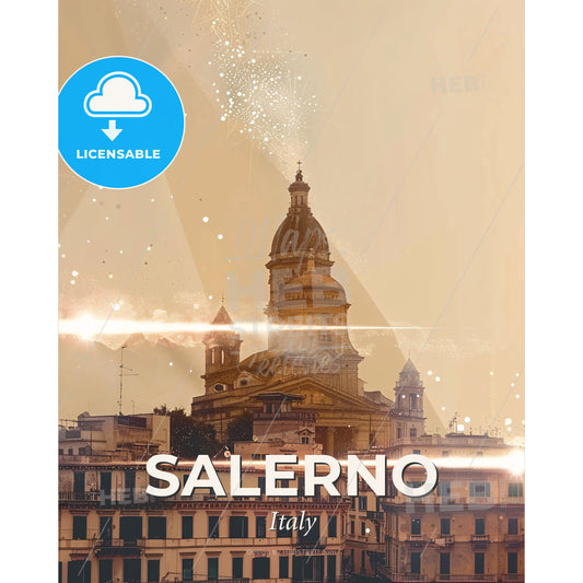 Salerno: Skyline Art with a Twist - A building with a light beam - Square format print template