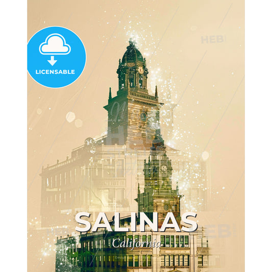Salinas Skyline Sparkles: City Iconography - A double exposure of a building - Square format print template