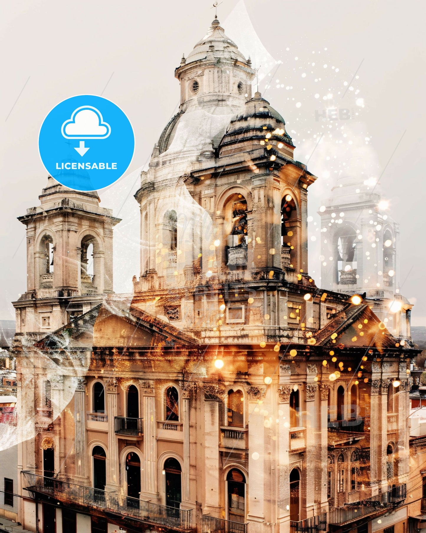 Salta City Skyline Pastel Composite Art Poster - A building with a dome and bell tower