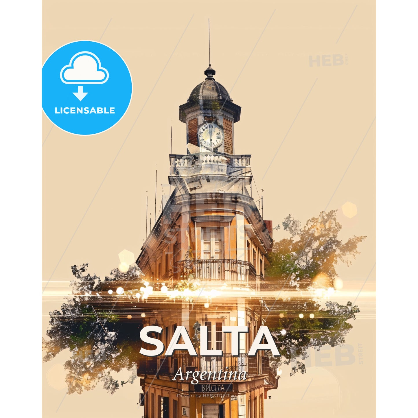 Salta Skyline Cityscape Double Exposure Art Composite - A building with a clock tower - Square format print template