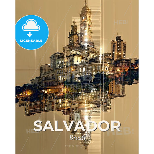 Salvador City Canvas Wall Art: Local Pride, Urban Flair - A city skyline with lights reflected in the water - Square format print template
