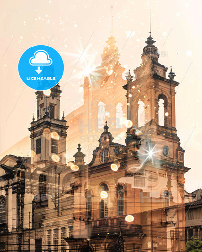 Salvador Skyline And Architecture Wonders Poster - A building with towers and lights