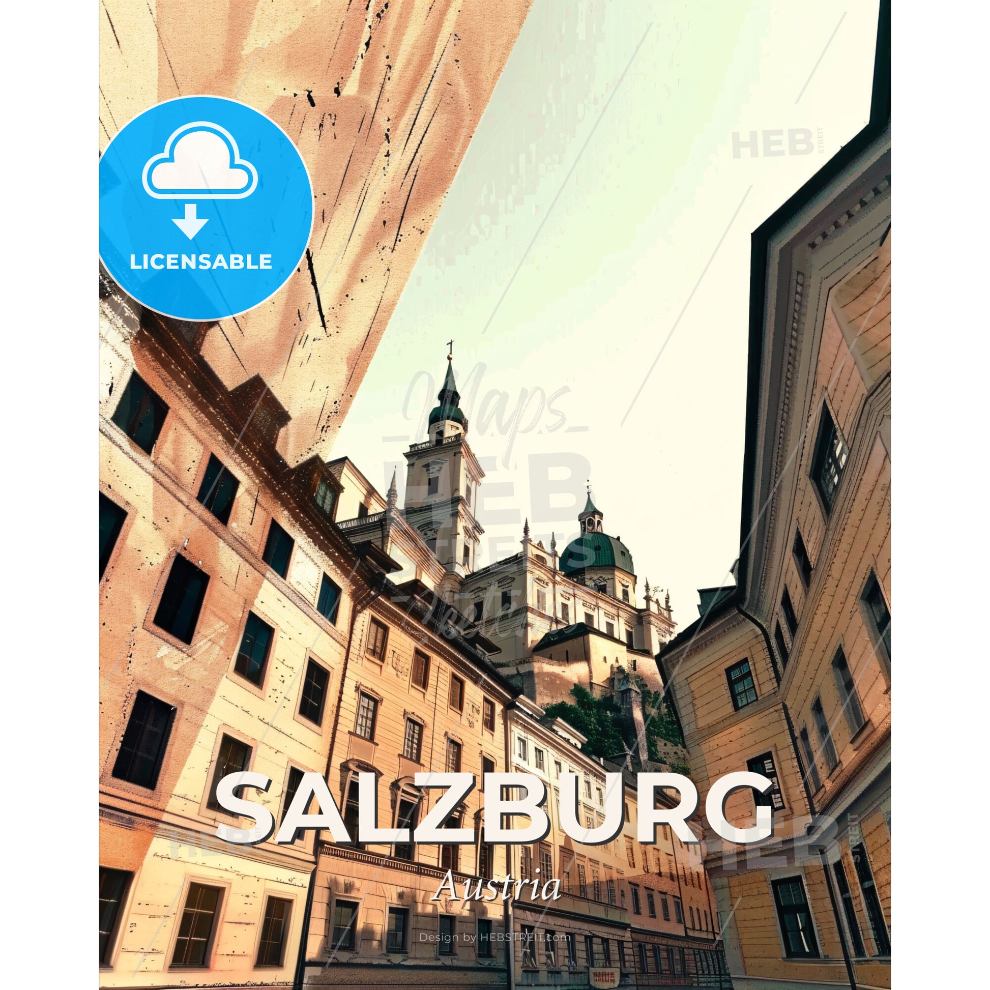 Salzburg: Where Shadows Dance on Beige - A group of buildings with a building on the top - Square format print template