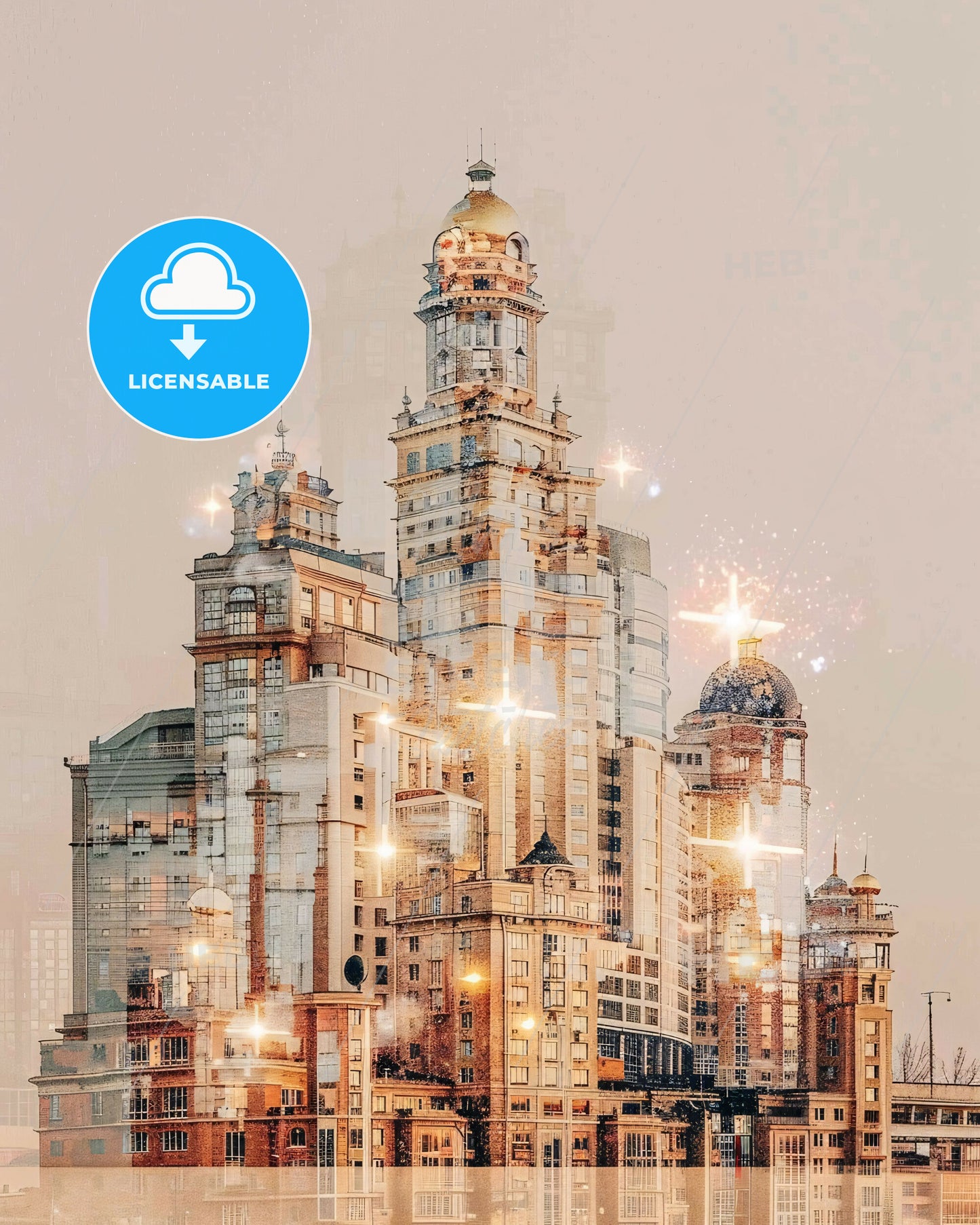 Samara Skyline Masterpiece Poster - A large building with many windows with Royal Liver Building in the background