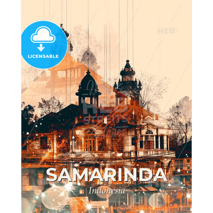 Samarinda City Skyline Composite Art - A building with towers and a tower - Square format print template