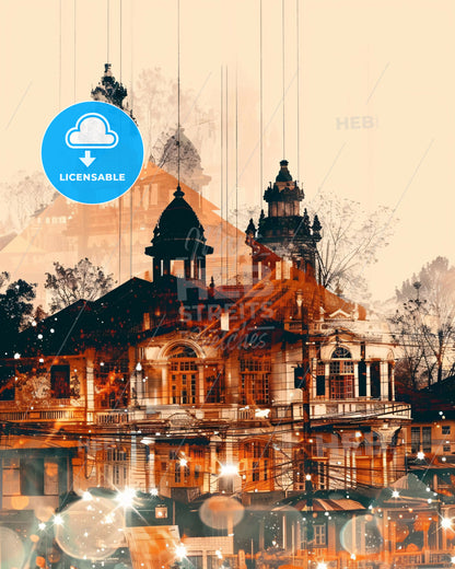 Samarinda City Skyline Composite Art - A building with towers and a tower