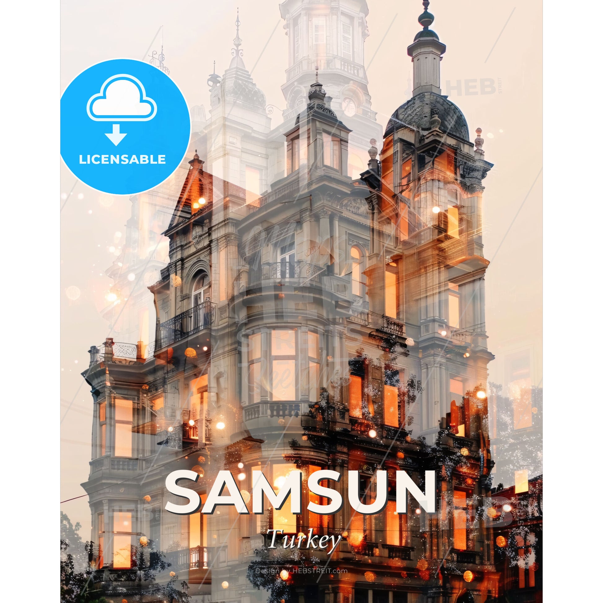 Samsun Skyline Double Exposure Art Poster - A double exposure of a building - Square format print template