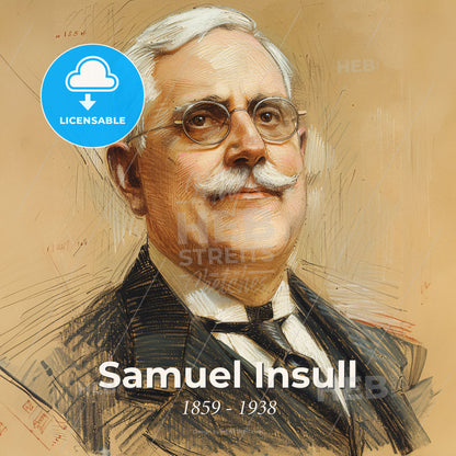 Samuel Insull, 1859 - 1938, American utilities magnate - A Man With A Mustache Wearing Glasses And A Suit Print Template