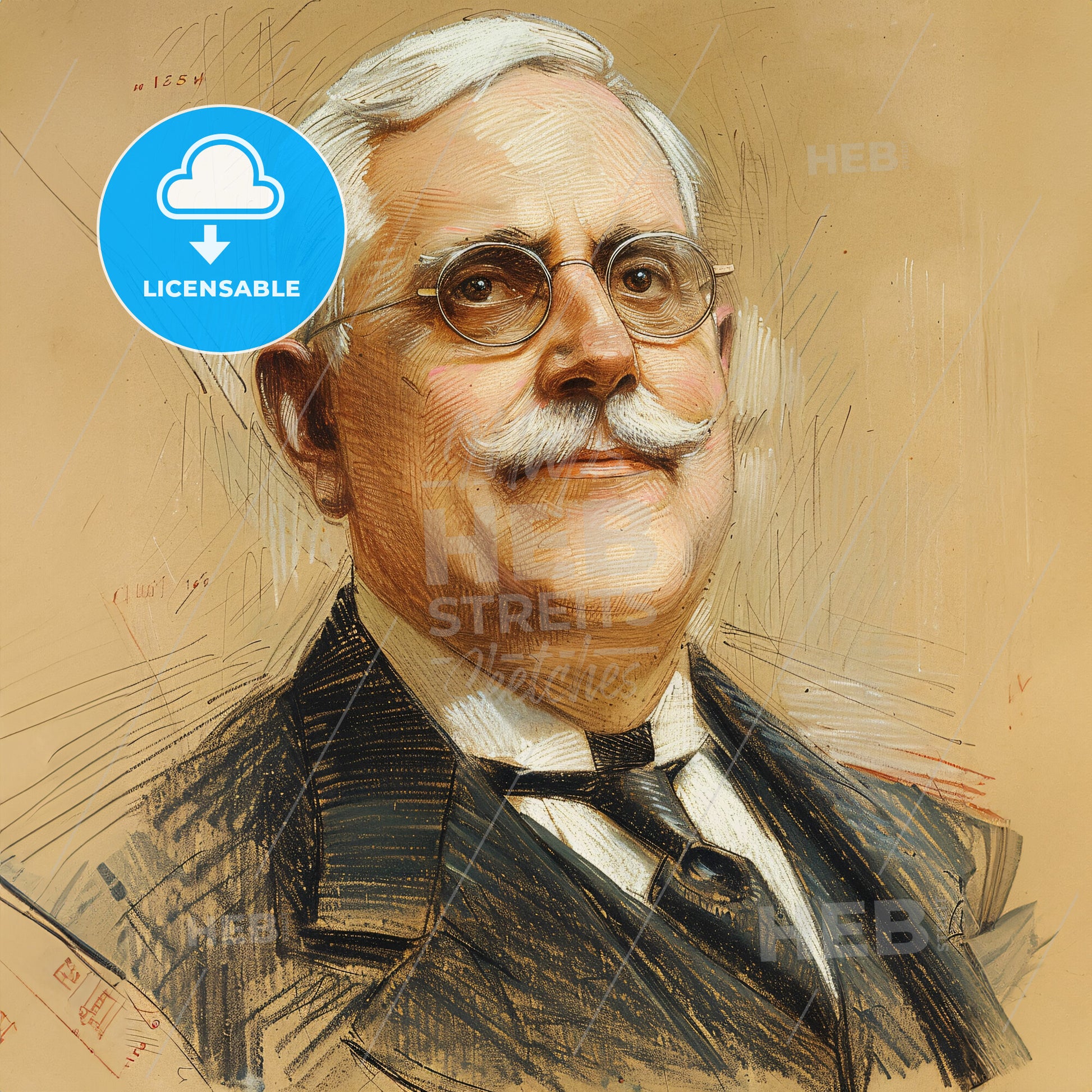 Samuel Insull, 1859 - 1938, American utilities magnate - A Man With A Mustache Wearing Glasses And A Suit