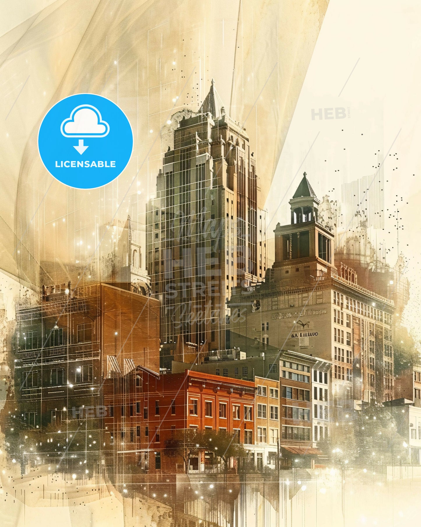 San Angelo Skyline Double Exposure Art Poster - A city skyline with many buildings