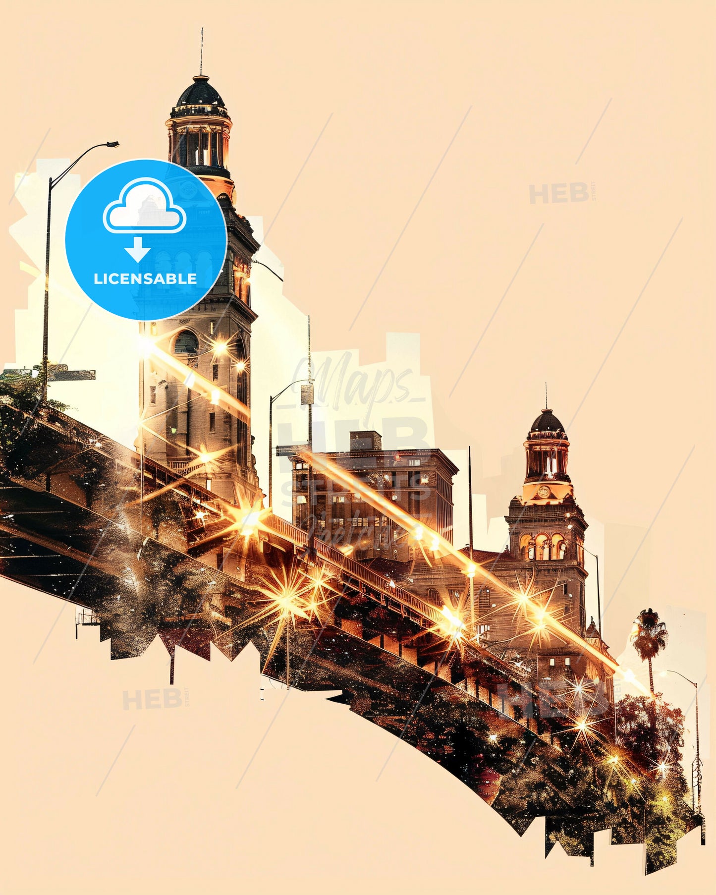 San Bernardino Skyline Glow Poster - A bridge with a tower and lights