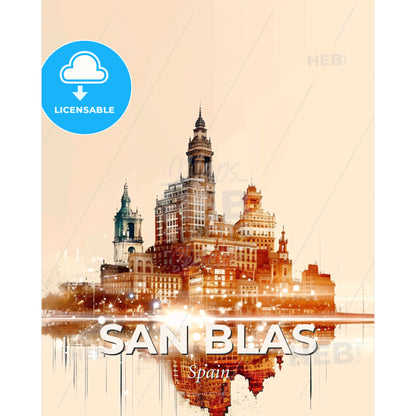San Blas Architectural Poster Composite Skyline - A city with many towers and towers - Square format print template