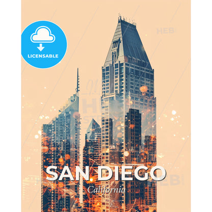 San Diego Skyline Double Exposure Art - A double exposure of a city - Square format print template