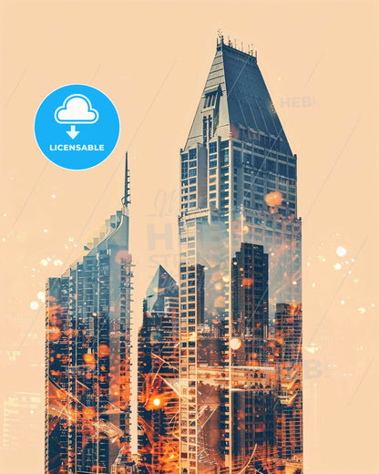 San Diego Skyline Double Exposure Art - A double exposure of a city