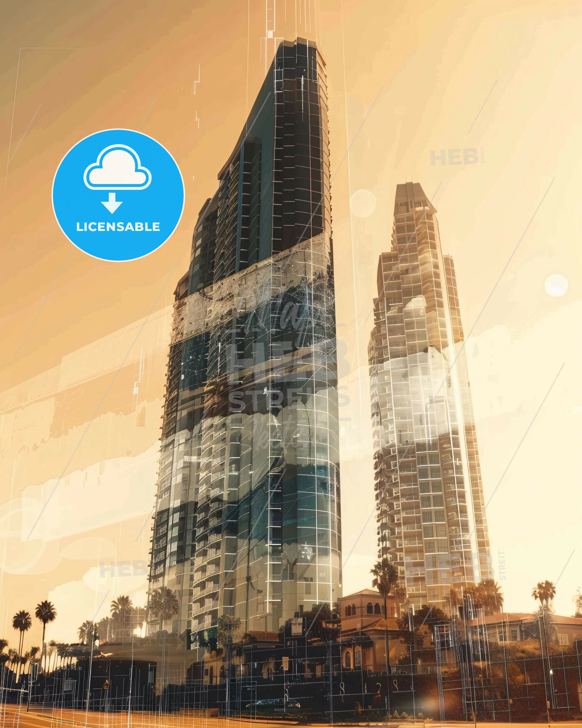 San Diego City Composite Skyline Poster Art - A tall buildings in a city