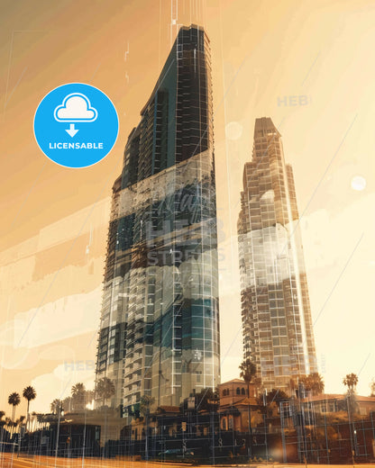 San Diego City Composite Skyline Poster Art - A tall buildings in a city