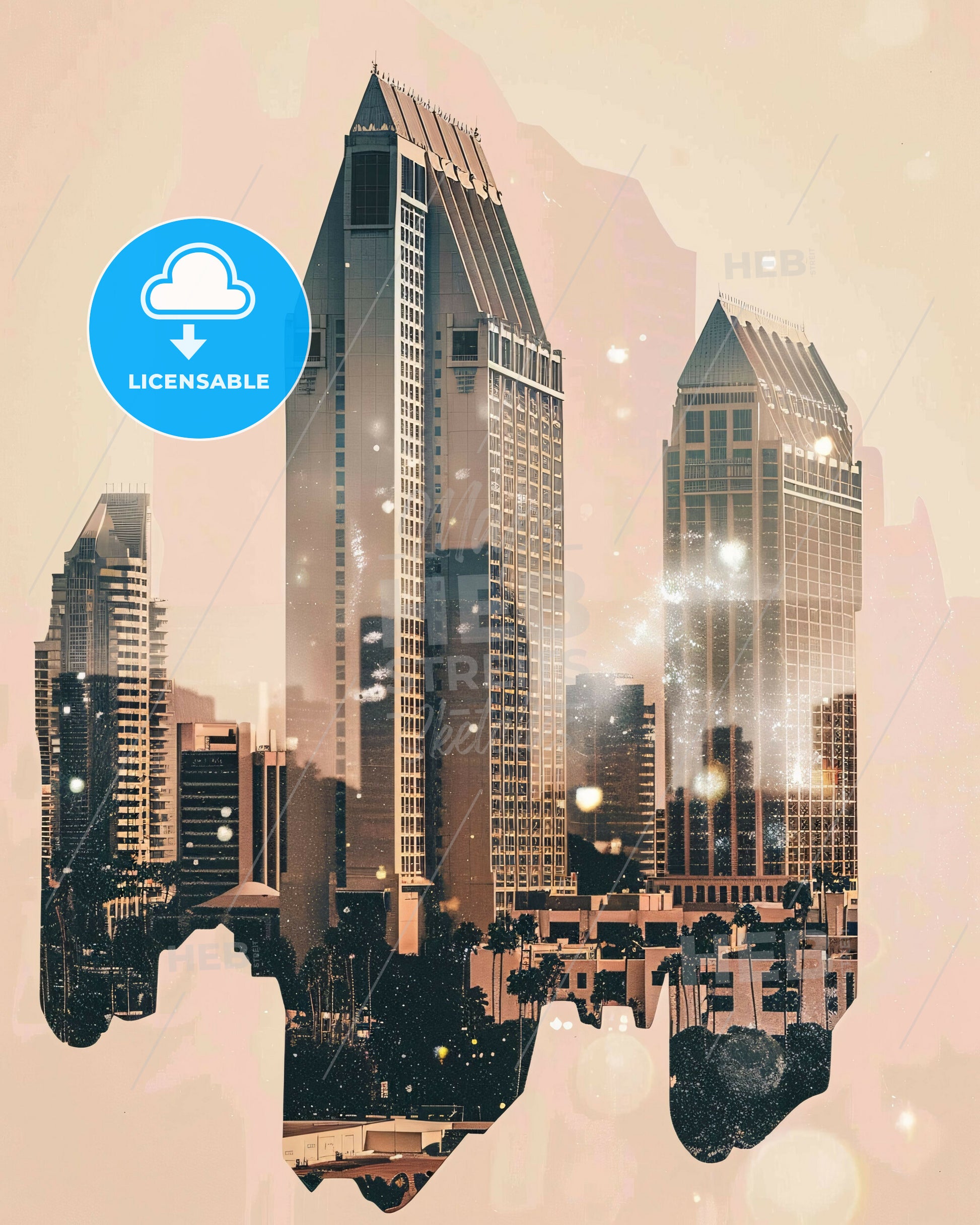 San Diego Cityscape Art Skyline Icon Sparkle Poster - A double exposure of a city