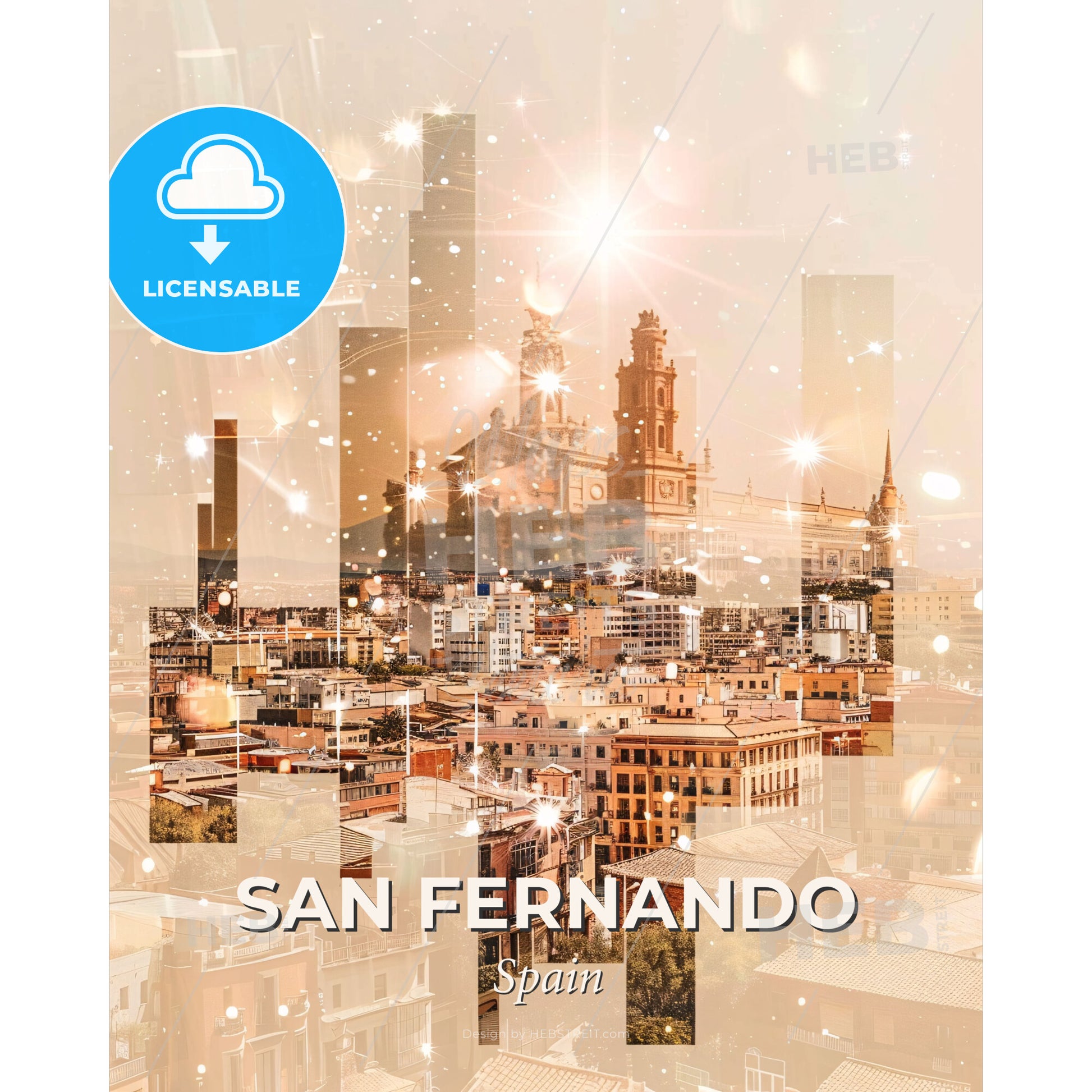 San Fernando Skyline Double Exposure Icon Poster - A city with many buildings - Square format print template