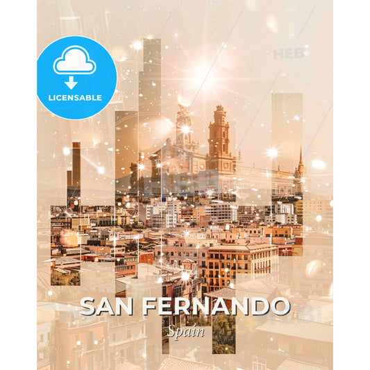 San Fernando Skyline Double Exposure Icon Poster - A city with many buildings - Square format print template