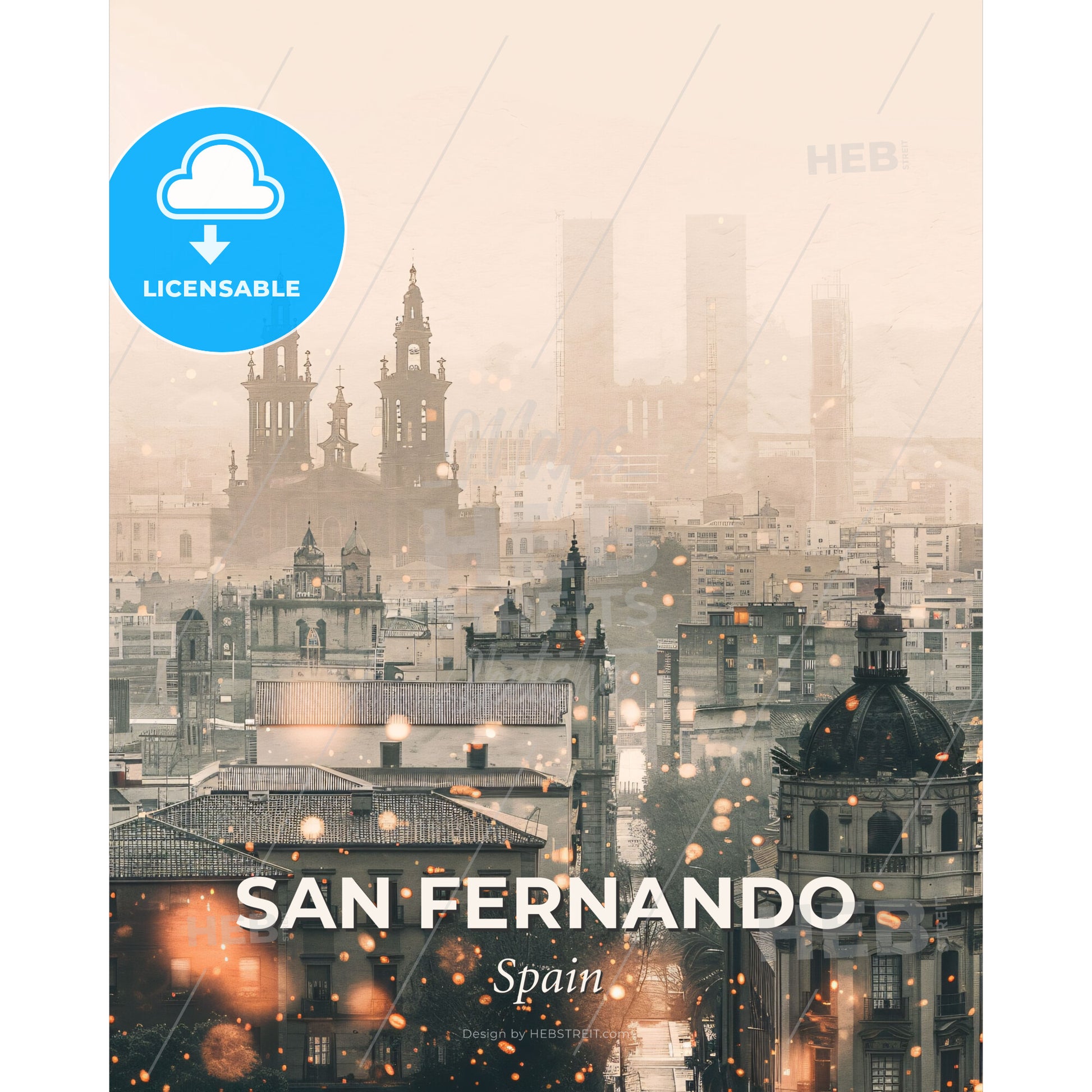 San Fernando Cityscape Art: Iconic Skyline and Architecture - A city with many buildings - Square format print template