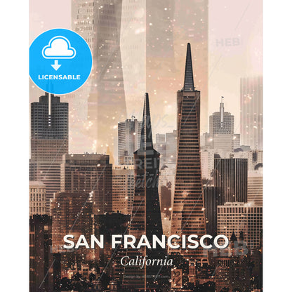 San Francisco Skyline Composite Poster - A city skyline with tall buildings - Square format print template