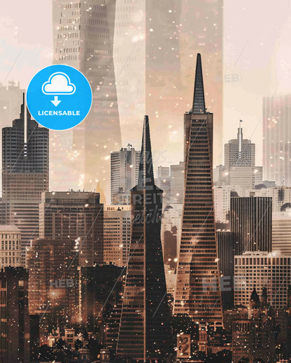 San Francisco Skyline Composite Poster - A city skyline with tall buildings