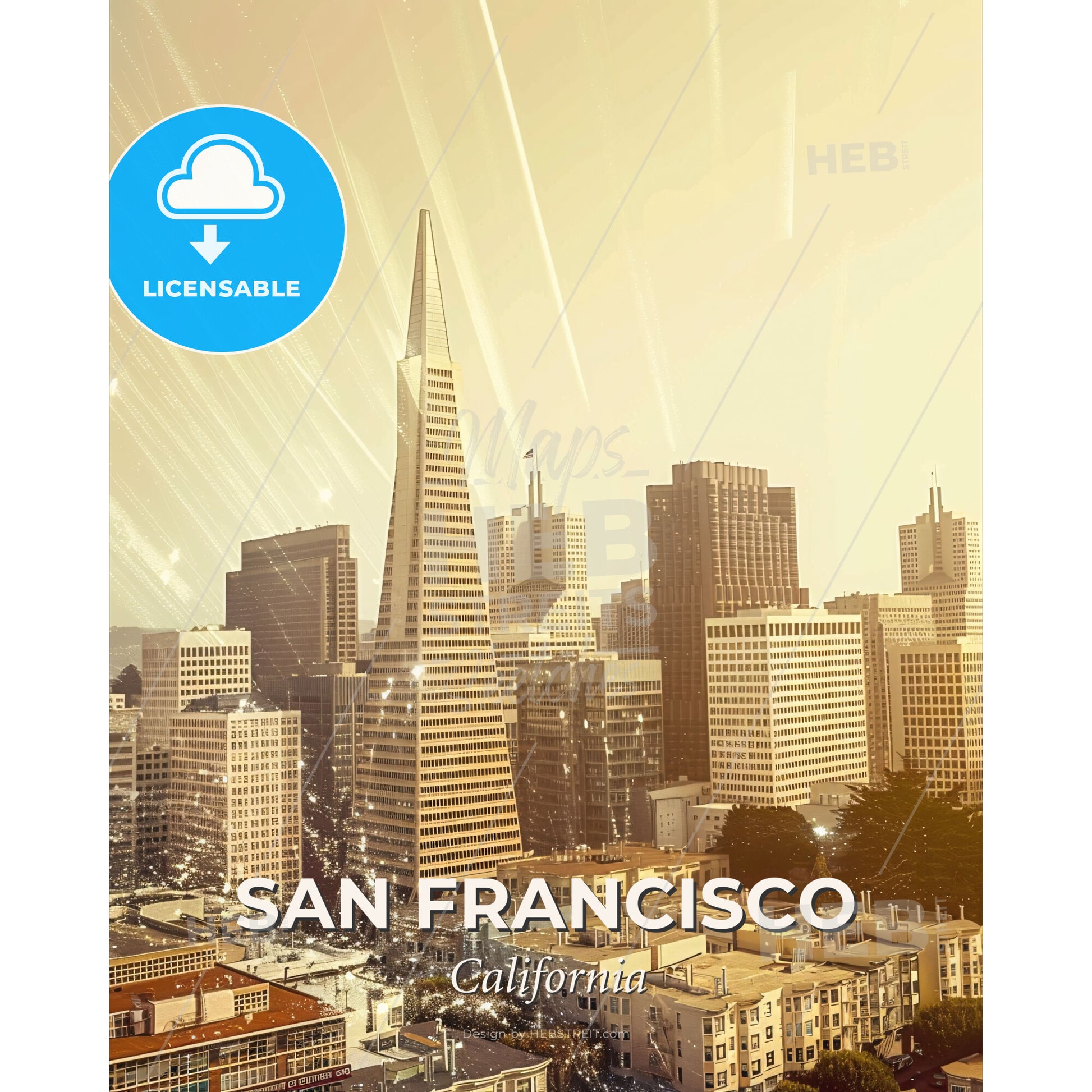 San Francisco Skyline Dreamy Double Exposure - A city with many tall buildings - Square format print template