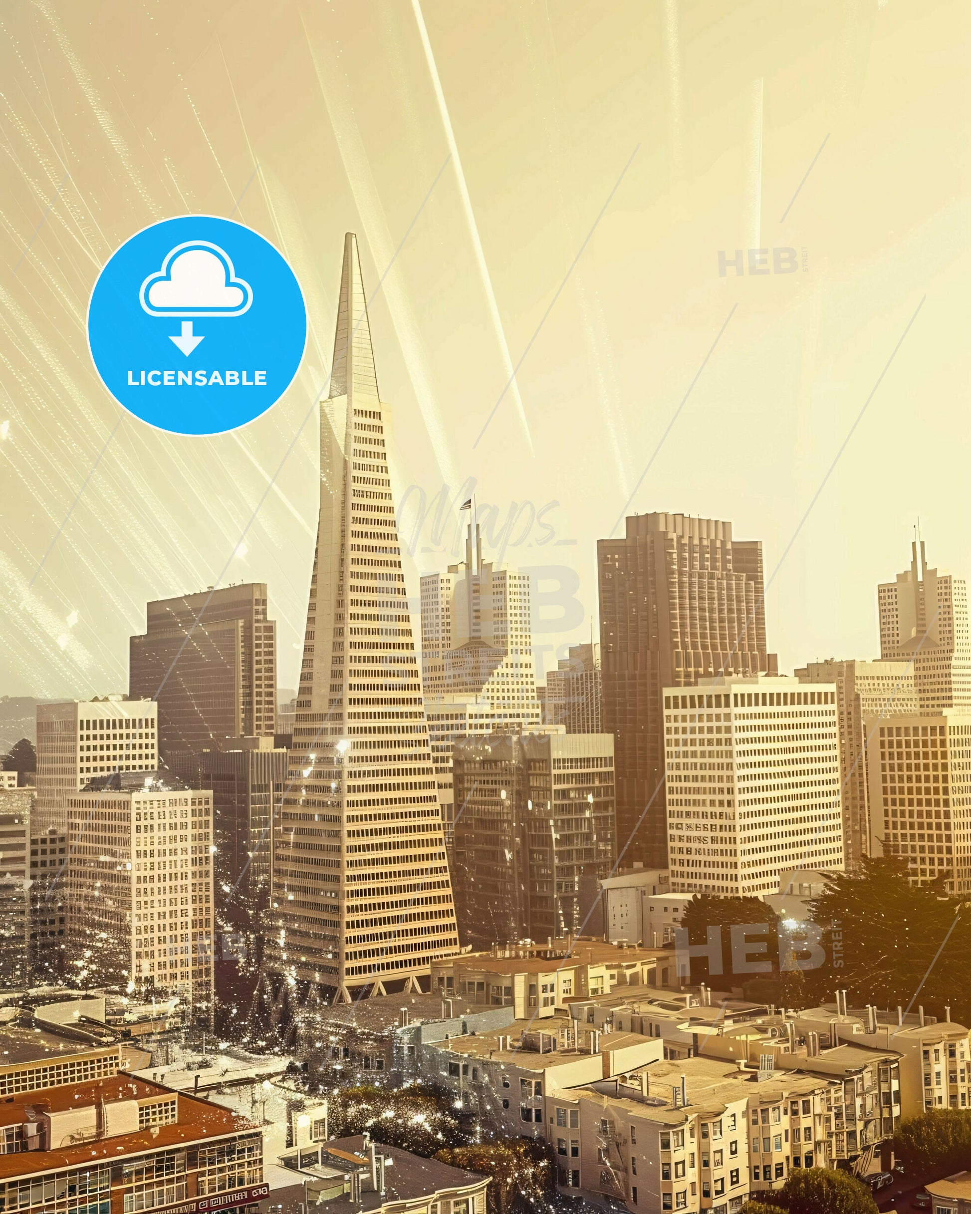 San Francisco Skyline Dreamy Double Exposure - A city with many tall buildings