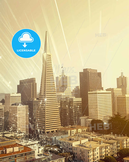 San Francisco Skyline Dreamy Double Exposure - A city with many tall buildings