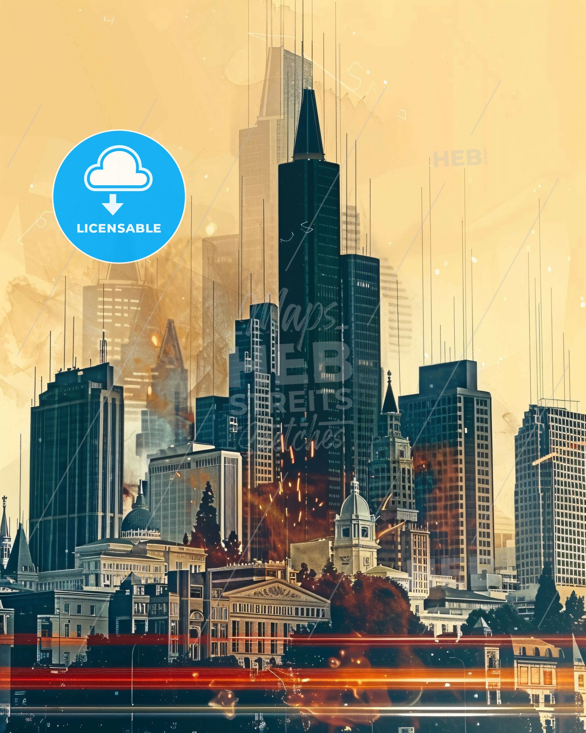 San Jose Skyline Composite: Local Icons, Bright Backdrop - A city with tall buildings